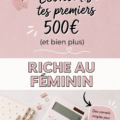 Femme souriante montrant une tirelire avec 500€