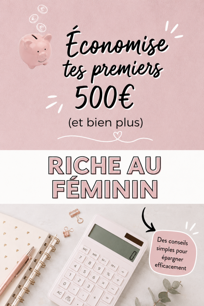 Femme souriante montrant une tirelire avec 500€