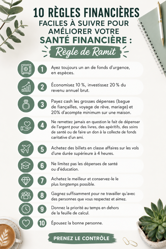 Visuel représentant des règles financières simples pour une meilleure gestion budgétaire.