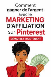 Une femme utilisant Pinterest pour le marketing d'affiliation devant son ordinateur, souriante et inspirée.