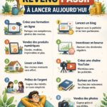 Femme souriante devant un ordinateur, explorant des idées de revenus passifs.