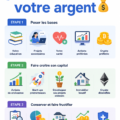 Femme pensant à ses investissements financiers avec des graphiques en arrière-plan.