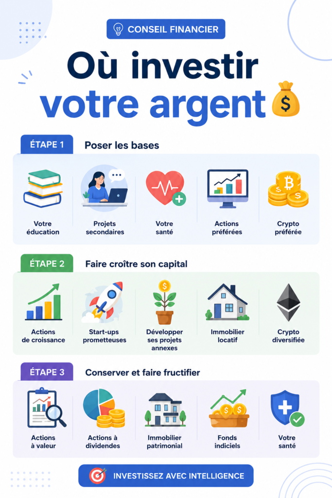 Femme pensant à ses investissements financiers avec des graphiques en arrière-plan.