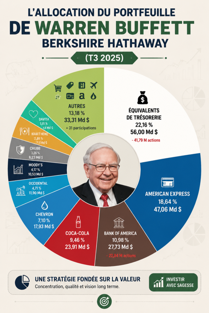 Analyse du portefeuille de Berkshire Hathaway en 2025, incluant Warren Buffett et ses choix d'investissement.