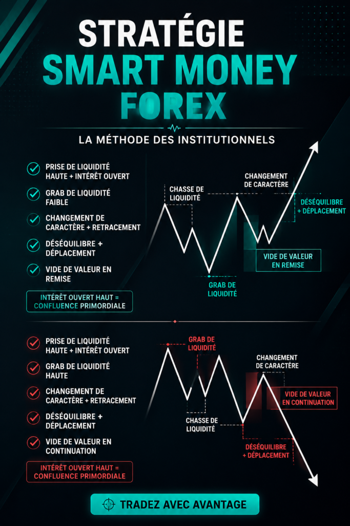 Femme praticienne du trading Forex utilisant une stratégie Smart Money