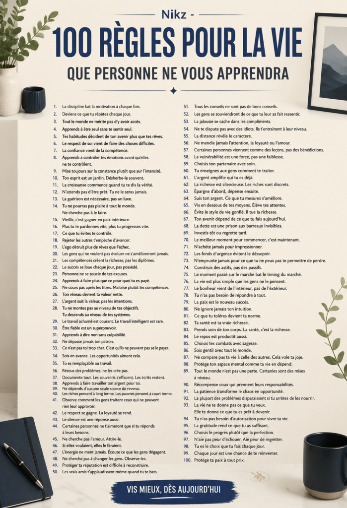 Une illustration inspirante de conseils de vie sur fond apaisant.