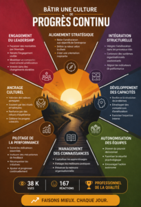 Illustration d'une équipe travaillant ensemble sur des techniques d'amélioration continue