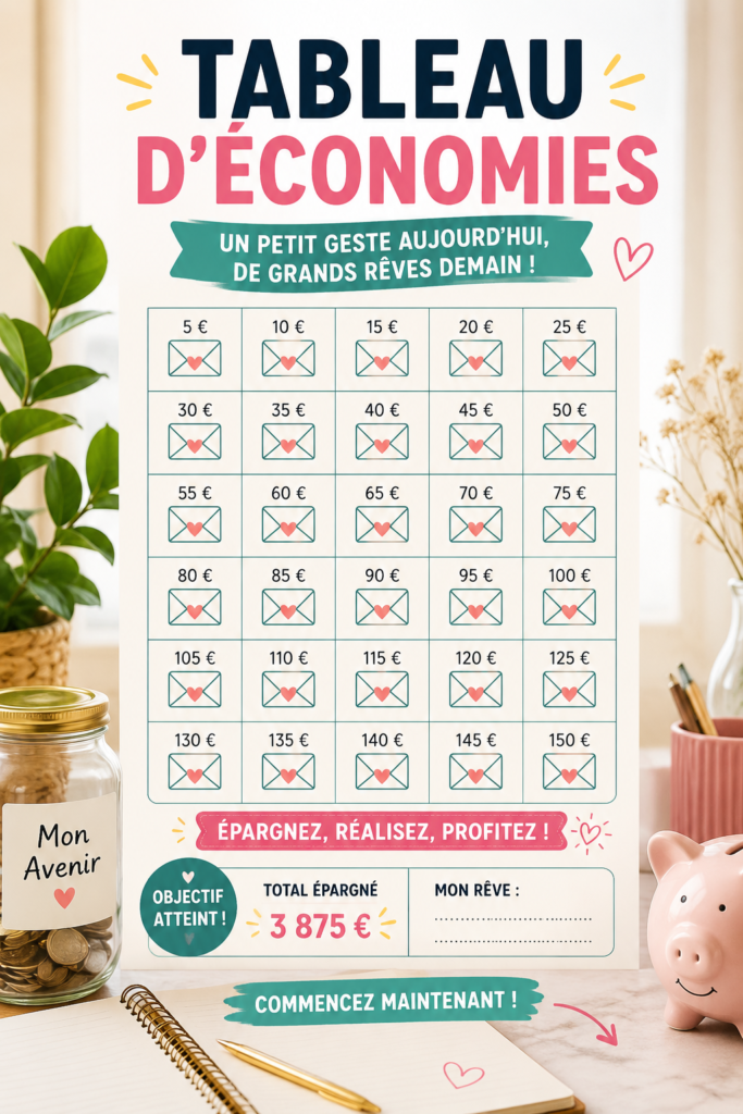 Femme souriante tenant un tableau avec des objectifs d'économies