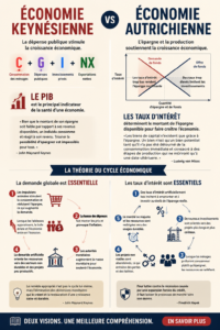Illustration montrant les différences entre l'économie keynésienne et autrichienne