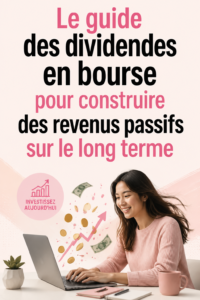 Illustration d'une femme examinant des graphiques financiers et des dividendes d'actions.