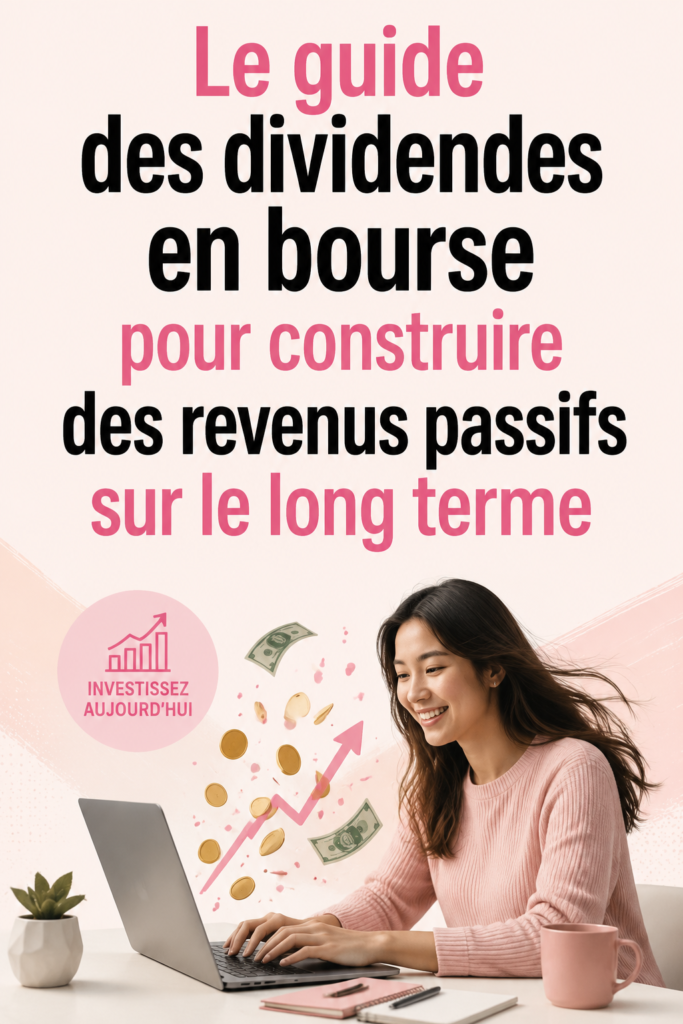 Illustration d'une femme examinant des graphiques financiers et des dividendes d'actions.