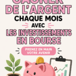 Femme souriante consultant un graphique boursier sur son ordinateur, symbolisant l'investissement boursier.