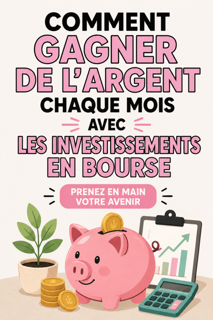 Femme souriante consultant un graphique boursier sur son ordinateur, symbolisant l'investissement boursier.