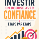 Femme souriante observant des graphiques boursiers sur un ordinateur.