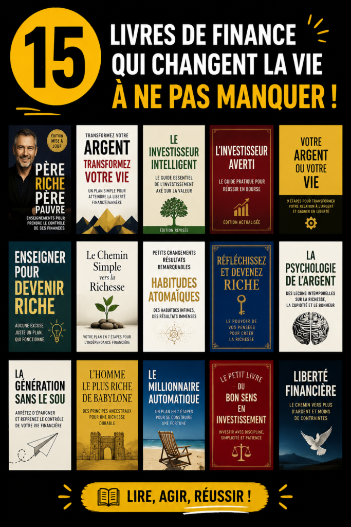 Une pile de livres sur la finance personnelle sur une table en bois.