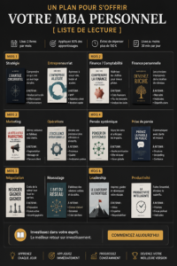 Femme lisant un livre dans un cadre confortable, illustrant le thème d'un MBA personnel.