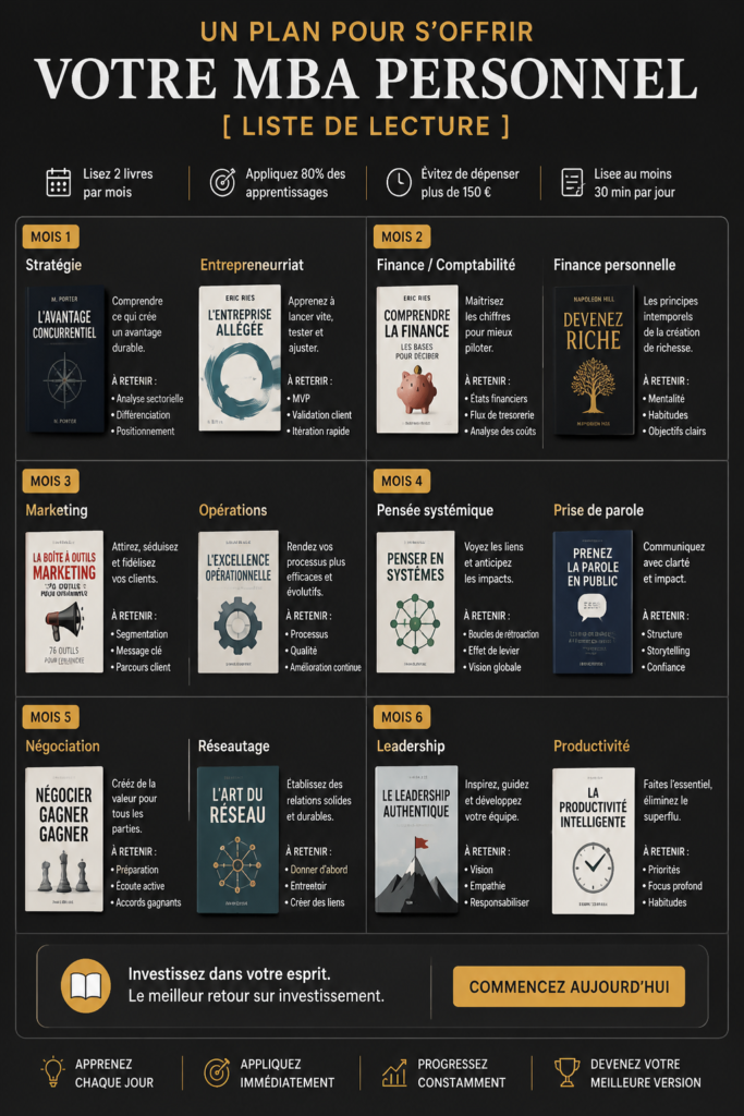 Femme lisant un livre dans un cadre confortable, illustrant le thème d'un MBA personnel.