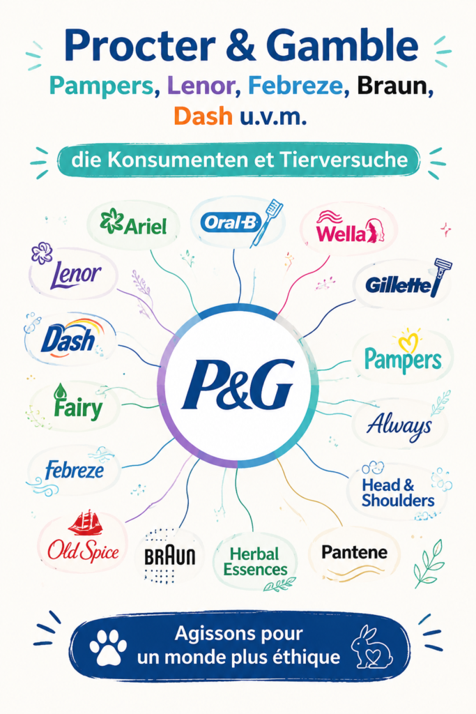 Produits variés de Procter & Gamble sur une étagère, représentant leur diversité et engagement éthique.