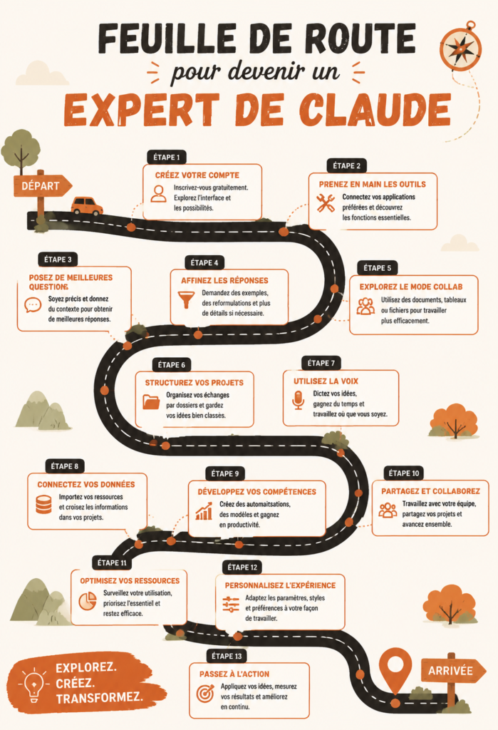 Femme planifiant sa roadmap de développement personnel avec un carnet et un café