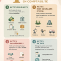 Différents types d'actifs en comptabilité, y compris actifs courants et non courants.