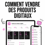 Femme travaillant sur son ordinateur pour vendre des produits numériques.