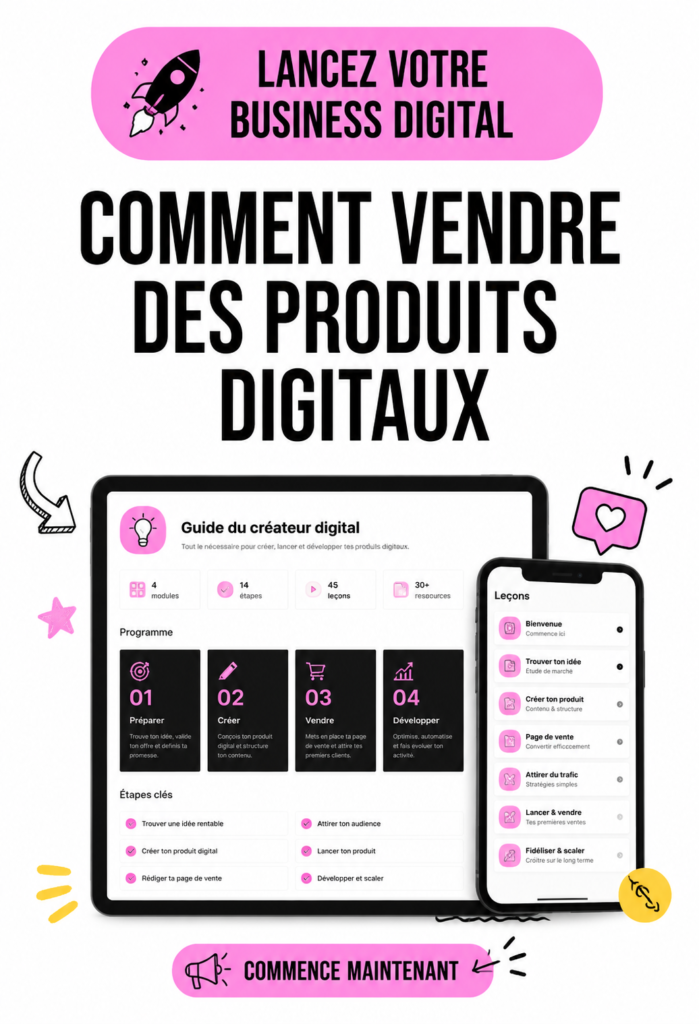 Femme travaillant sur son ordinateur pour vendre des produits numériques.