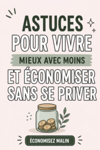 Femme souriante dans une cuisine organisée avec des produits naturels, représentant un mode de vie frugal.