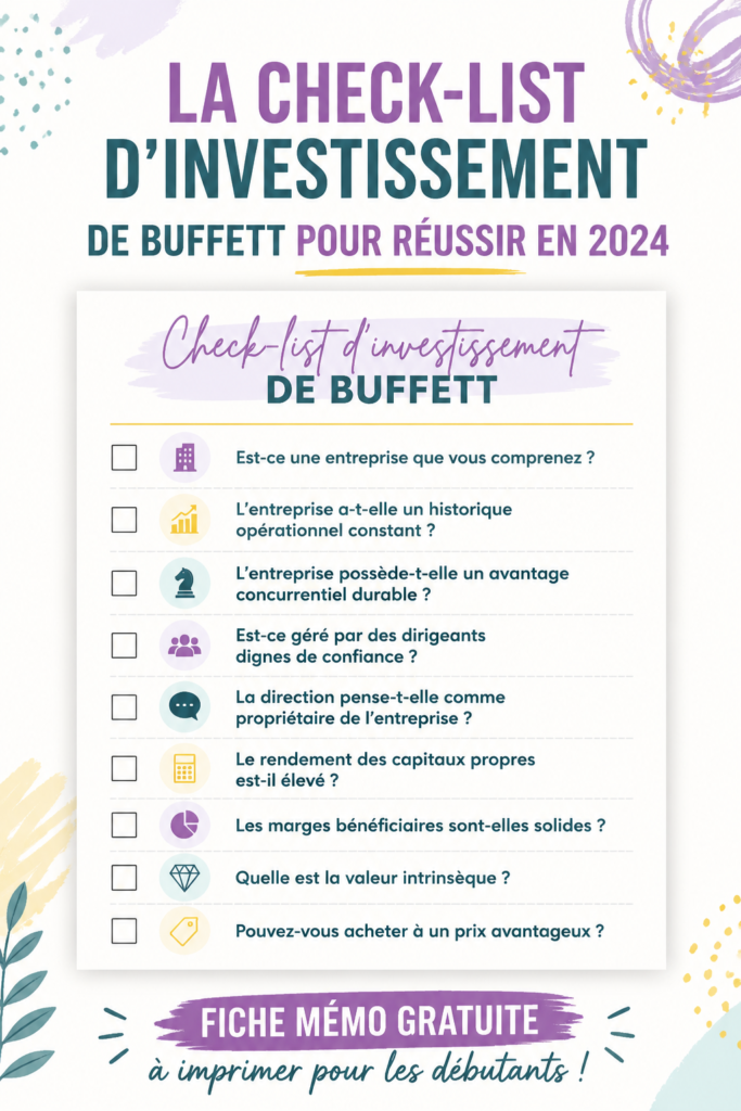 Une checklist d'investissement inspirée par Buffett pour 2024, pratique et accessible.