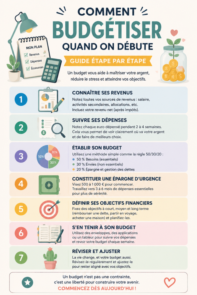Femme souriante elle établit son budget avec un carnet et un ordinateur