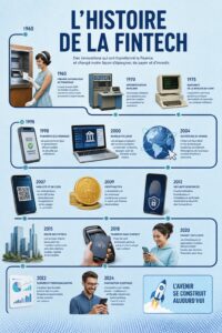 Image illustrant l'évolution de la fintech avec des graphiques et des tendances financières.