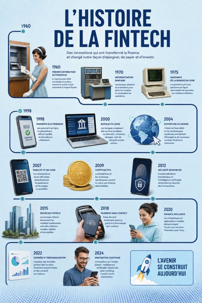 Image illustrant l'évolution de la fintech avec des graphiques et des tendances financières.