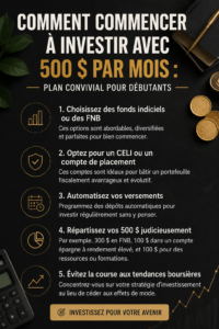 Femme heureuse regardant des graphiques financiers, symbolisant l'investissement avec 500€ par mois.