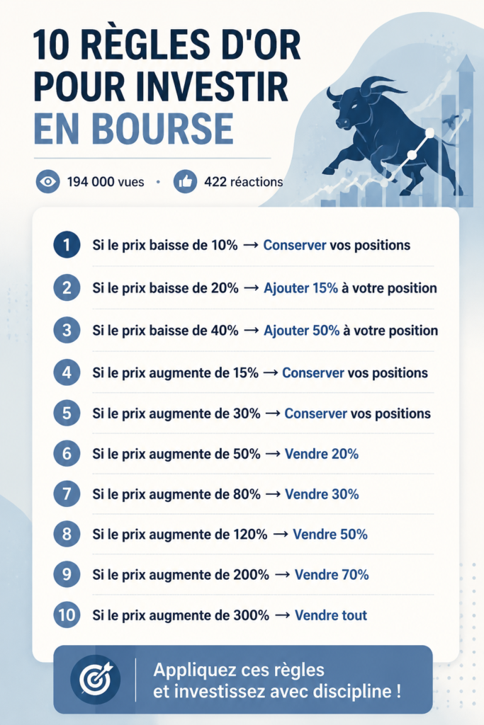 Un graphique de l'évolution des marchés boursiers avec des notes sur les règles d'investissement