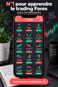 Femme utilisant une application sur son smartphone pour apprendre le trading Forex.