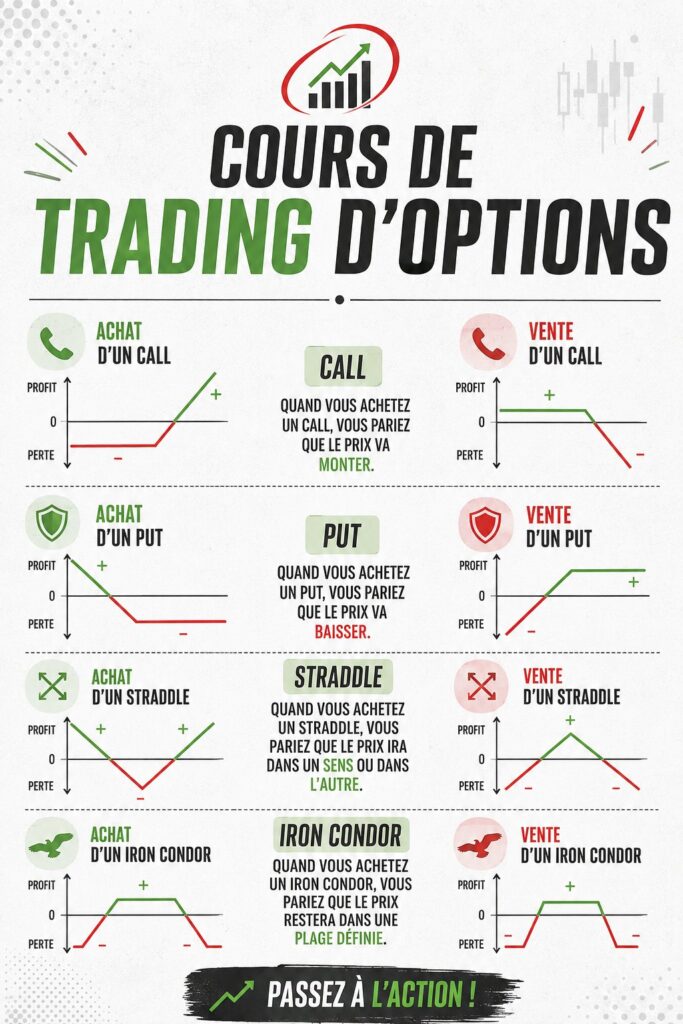 Une femme souriante concentrée sur son ordinateur, en train d'apprendre le trading d'options.