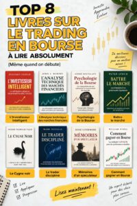 Couverture d'un livre sur le trading boursier, avec des graphiques et des annotations.