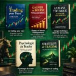 Couverture d'un livre sur le trading avec des graphiques financiers en arrière-plan.