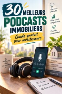 Des femmes écoutent des podcasts sur l'investissement immobilier, entourées de livres et notes.