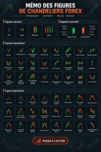 Illustration de différents modèles de chandeliers Forex sur un graphique de trading.