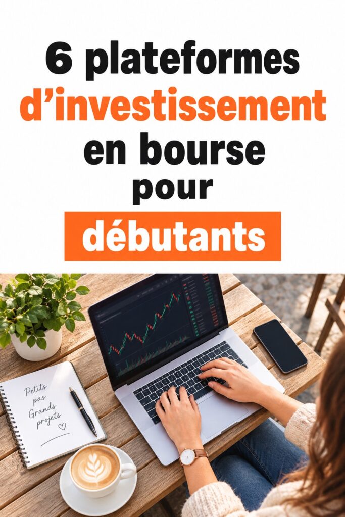 Une femme souriante consultant une plateforme d'investissement sur son ordinateur.