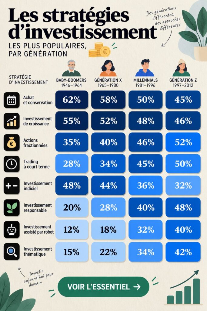 Femme souriante consultant des stratégies d'investissement modernes.