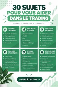 Une femme souriante consultant des informations sur le trading à son bureau, prête à être inspirée..