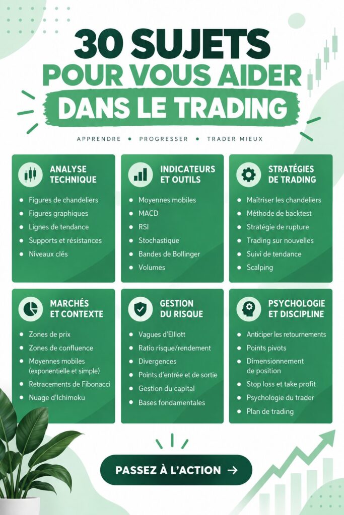 Une femme souriante consultant des informations sur le trading à son bureau, prête à être inspirée..