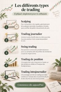 Un graphique avec différents types de trading illustrant la diversité des choix pour les investisseurs débutants.