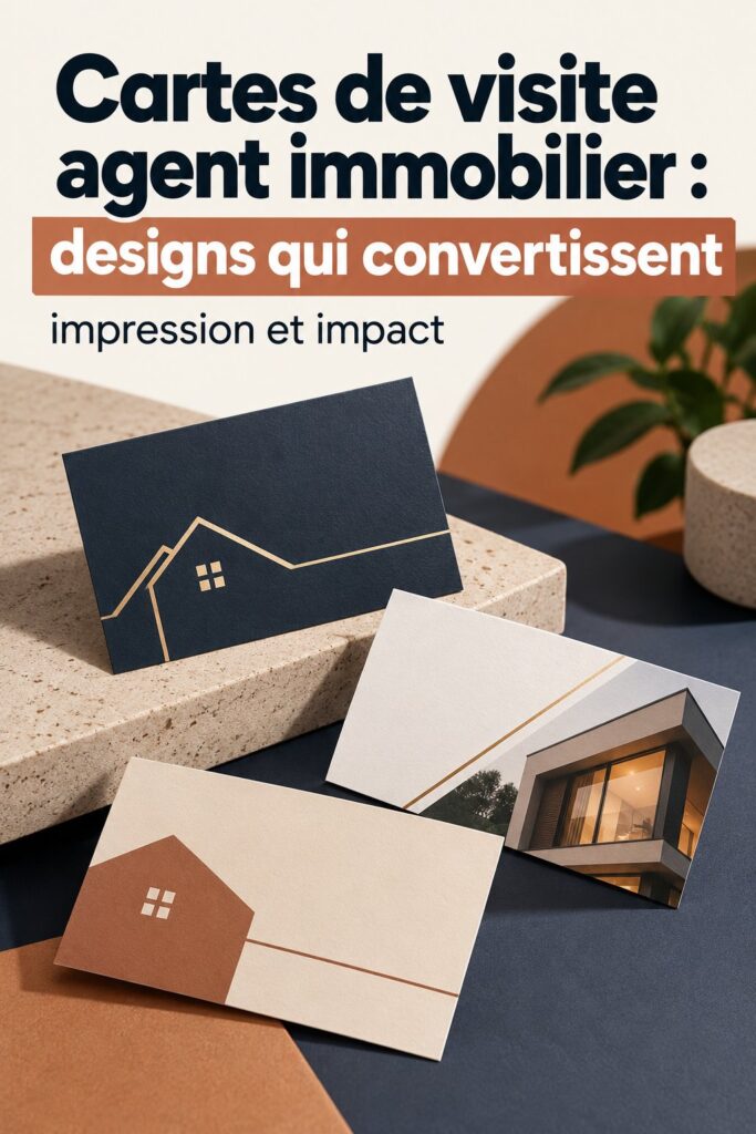 Exemples de cartes de visite attractives pour agents immobiliers montrant différents designs