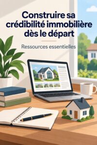 Femme dans un bureau immobilier affichant une image de marque professionnelle.
