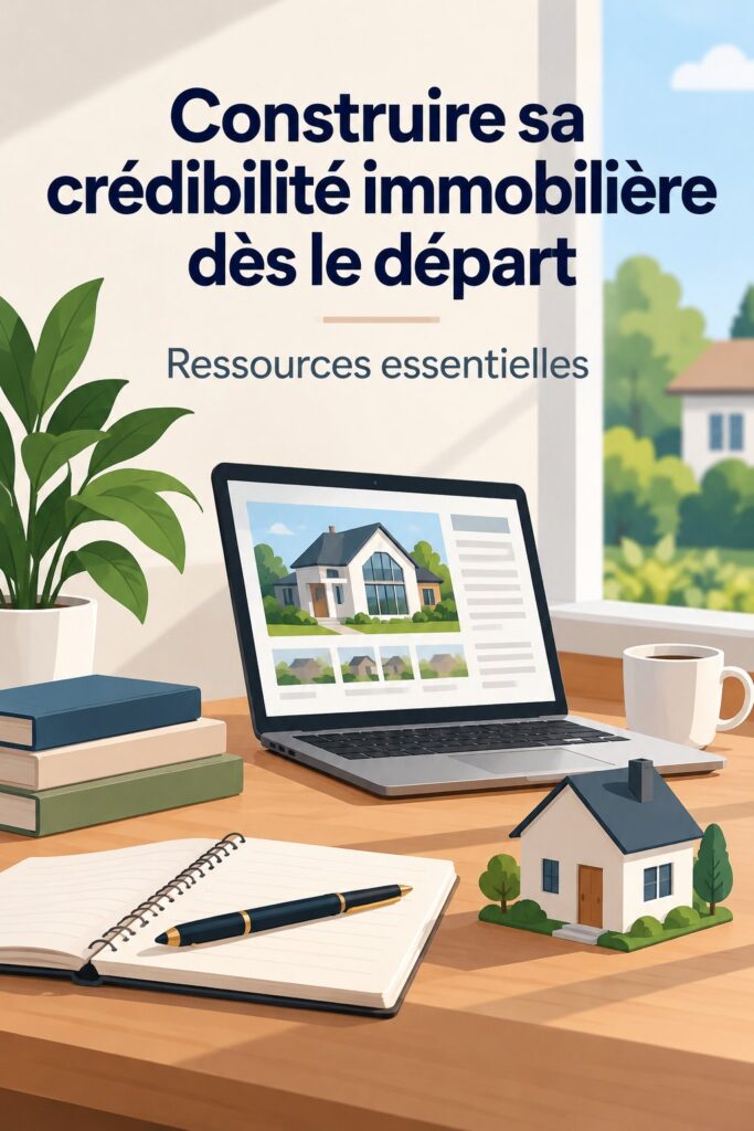 Femme dans un bureau immobilier affichant une image de marque professionnelle.