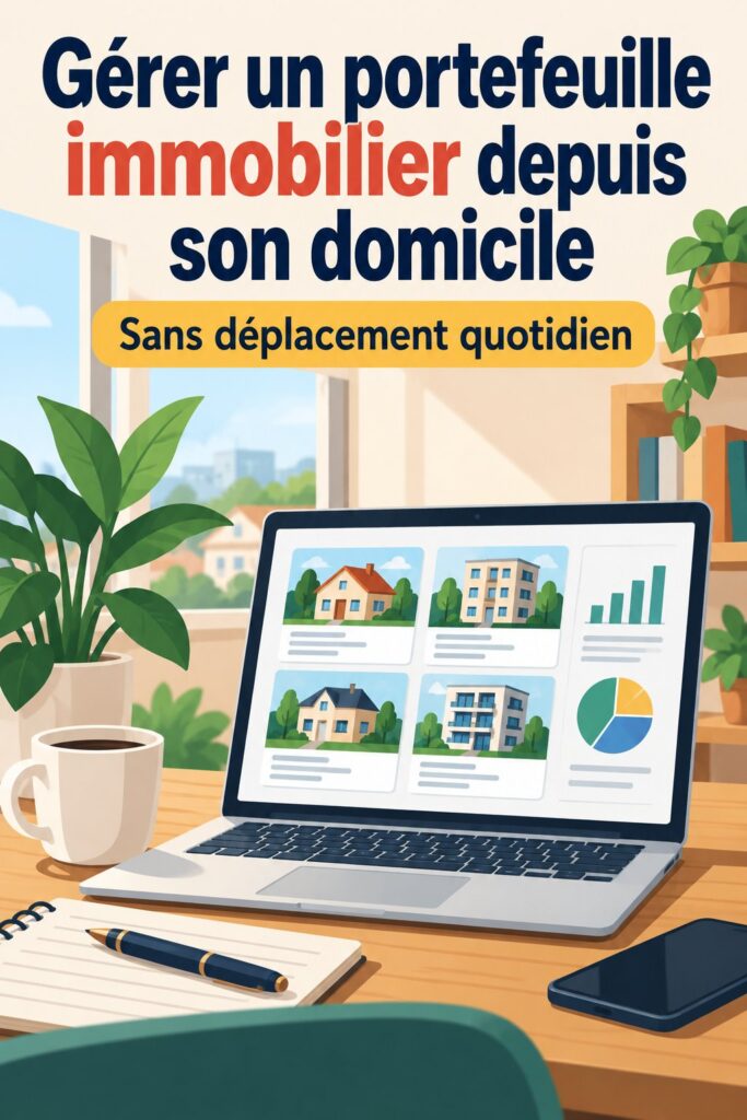 Femme gérant son portefeuille immobilier depuis son salon.