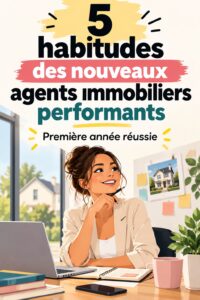 Une agente immobilière souriante dans un bureau moderne, symbolisant la réussite professionnelle.