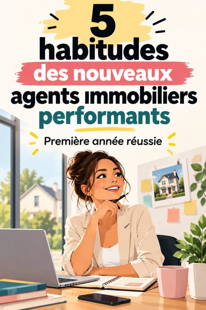 Une agente immobilière souriante dans un bureau moderne, symbolisant la réussite professionnelle.